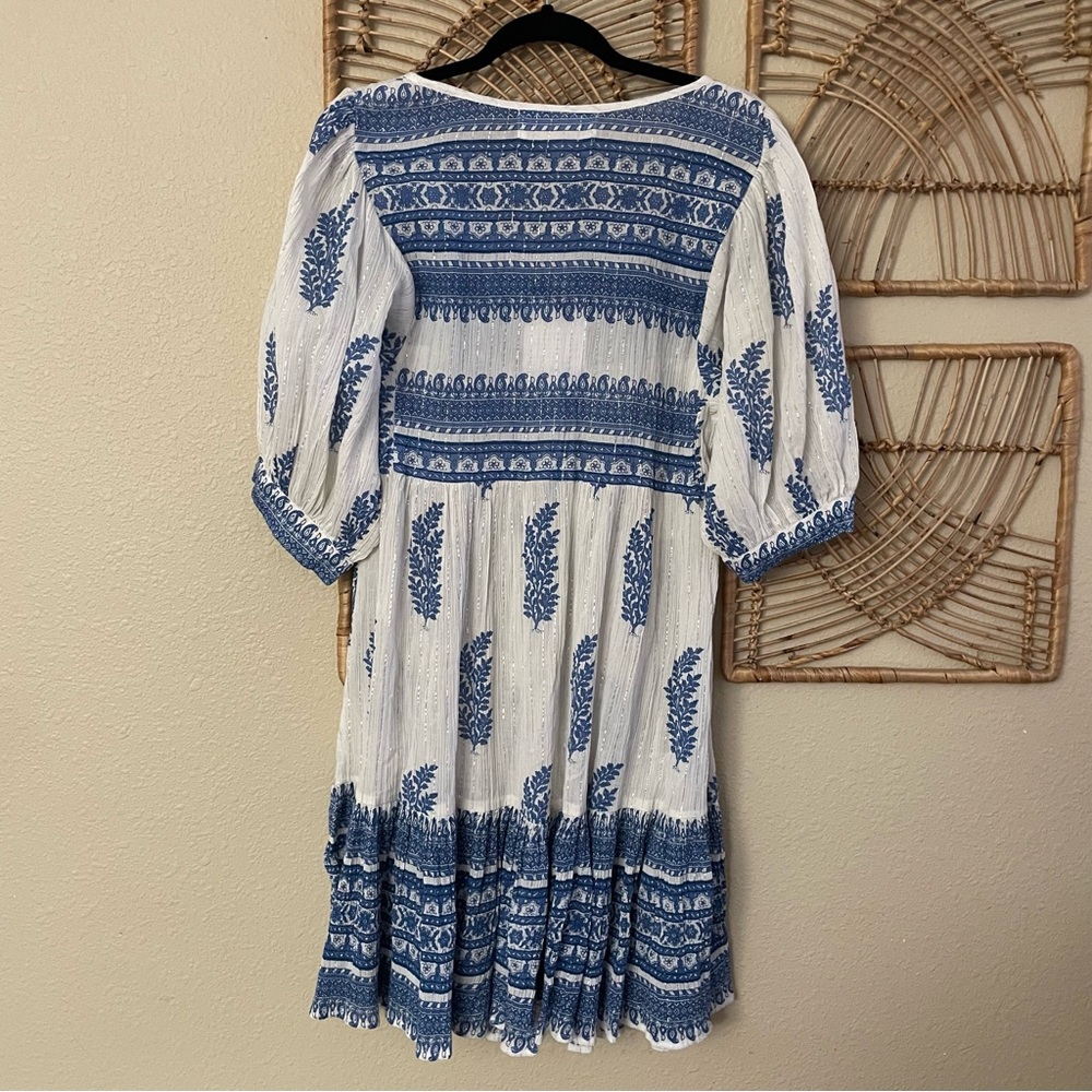 Daughters of India Mishka Dress Boho Feminine Romantic Ethical Blue White S B41 - Picture 6 of 14